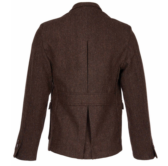 La veste 1938 Cricketeer Upland brown Pike brothers est inspiré des vestes de chasse anglaise du 19ème siècle.      tissu extérieur : 100% laine chevron     doublure : 100% viscose     couple classique     fabriqué au Portugal