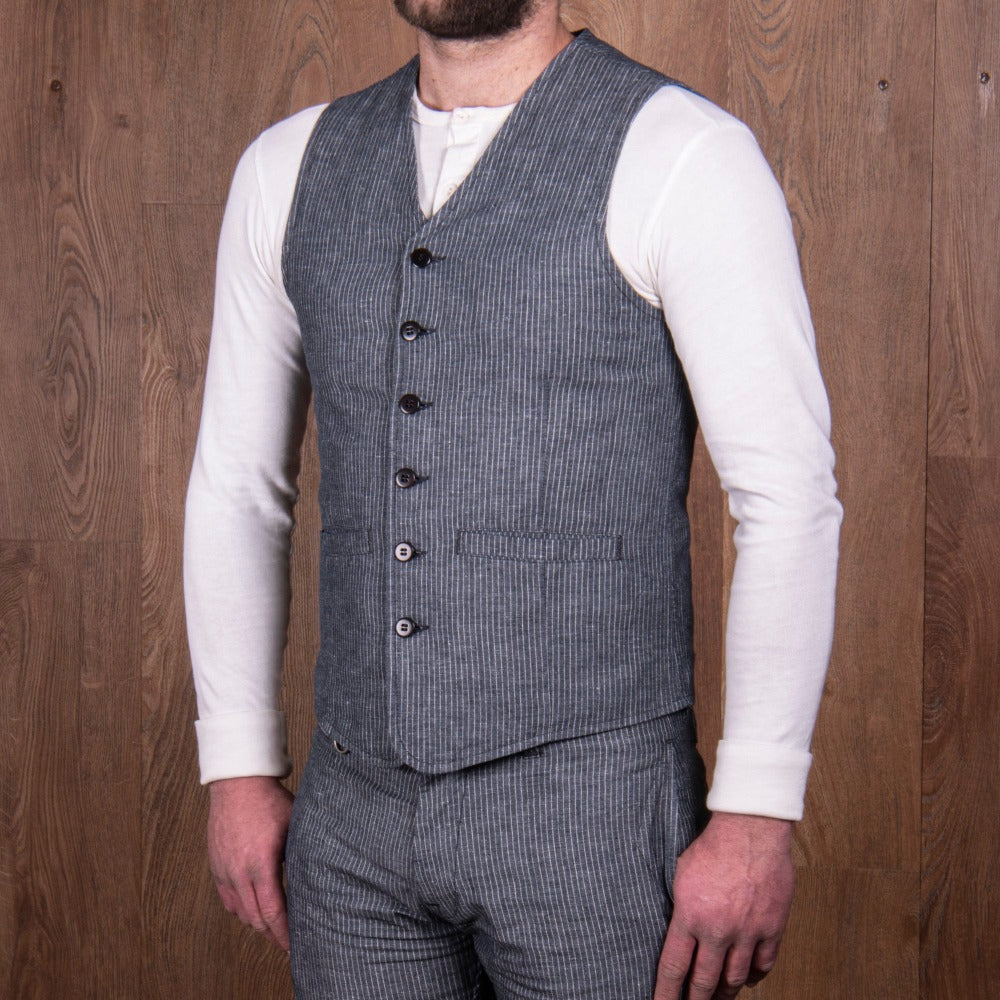 Gilet 1905 Grey striped linen Pike brothers Monsieur Cam