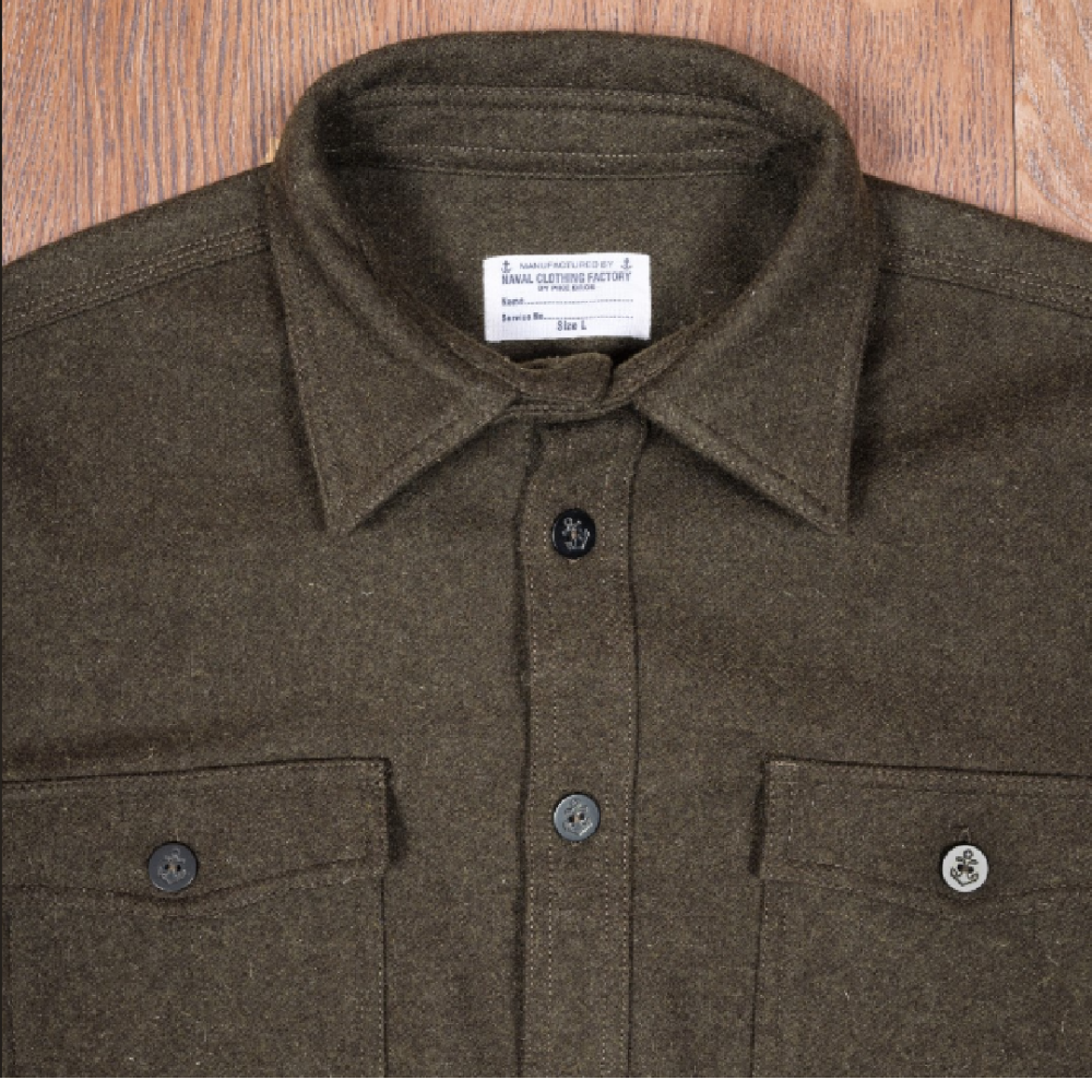 Chemise 1943 CPO olive wool - Pike Brothers inspiré des chemises cpo ( chief petty officer) de l'us.