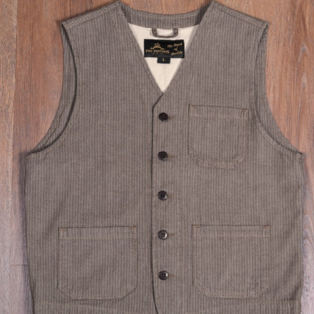 Gilet 1937 herringbone twill brown, modèle court 100% coton  - Pike brothers