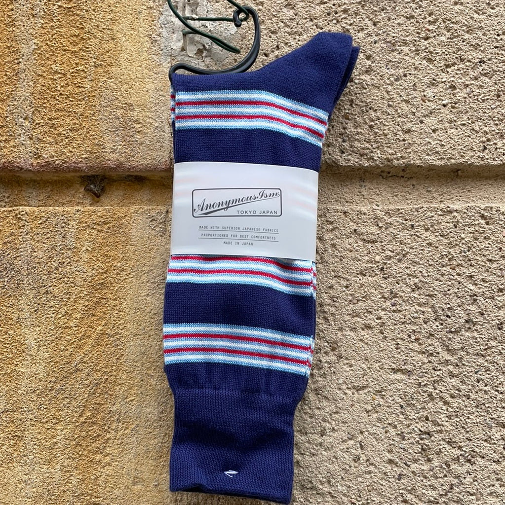 Chaussettes stripes crew bleu marine - anonymous ism